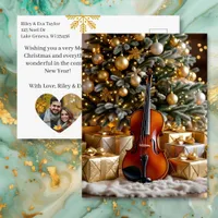Beautiful Christmas Tree and Violin Festive Poem Holiday Postcard