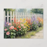 Change of Address Flowers Fence Watercolor Style Postcard