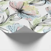 Abstract Alcohol Wash Pen and Ink Large Flowers Wrapping Paper