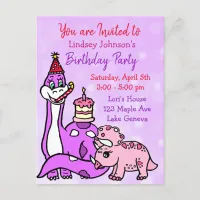 Cute Girl's Dinosaur Birthday Party Invitations