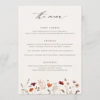 Boho Wildflower Fall Wedding Menu