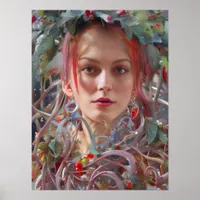 Festive Woman Dressed in Christmas Garland Poster