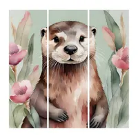 Adorable Otter Watercolor Triptych