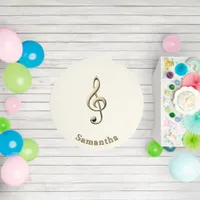 Elegant Cream Treble Clef Music Decor Round Custom Rug