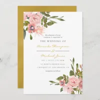 Watercolor floral Blush and Gold Wedding Invite