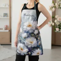 Elegant White Flowers on Soft Pastel Apron