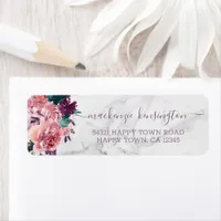 Vintage Pink Watercolor Floral Marble Script Label