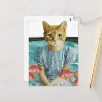 Cute Cat With Goldfish Retro Collage Postcard