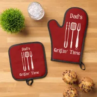 Dad's Grillin' Time | Backyard Barbecue Oven Mitt & Pot Holder Set