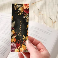 Dark Academia Autumn Floral Border Personalized Bookmarks