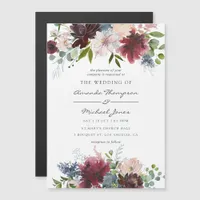 Burgundy and Navy Floral watercolor Wedding Magnetic Invitation