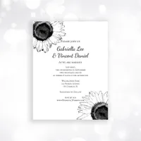 Black and White Sunflowers Wedding Magnetic Invitation