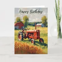 Red Tractor Vintage Rustic Farm Happy Birthday Card