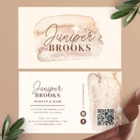 Mocha Brown Social Media QR Code Glitter Business Card