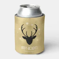 Deer Antlers Silhouette & Snowflakes Gold ID861 Can Cooler