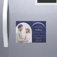 Navy blue white photo arch wedding magnetic invitation