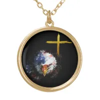 *~* Cross Patriot USA Flag Christian Eagle AP16 Gold Plated Necklace