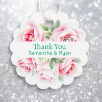 Pink Roses & Green Foliage Wedding Thank You Favor Tags