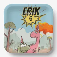 Roarsome Dino Birthday, Cute Cartoon Dino Paper Plates