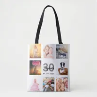 30th birthday photo collage woman white tote bag