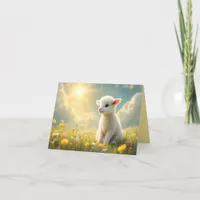 Cute little Easter lamb in a flower meadow Holiday Card