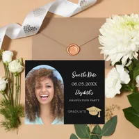 Black photo arch Graduation Save the Date card