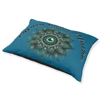 Monogram Dark Green Evil Eye Symbol on blue | Pet Bed