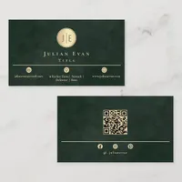 Emerald Green Monogram Modern Scannable Qr Code Business Card
