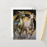 Mythical Dragon Goat Creatures Surprised Postcard