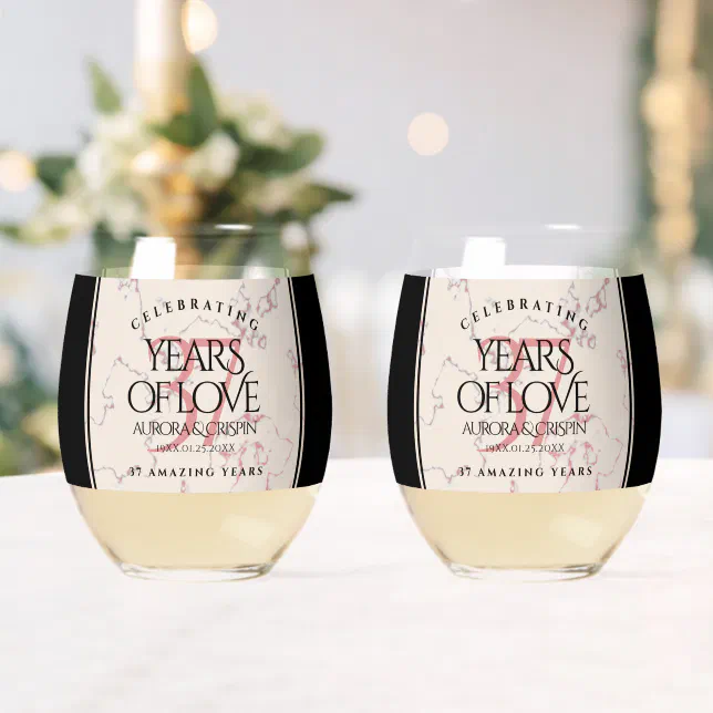 Elegant 37th Alabaster Wedding Anniversary Whiskey Glass