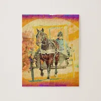 Floral Grunge Amish Horse and Buggy Jigsaw Puzzle