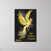 Glam Gold Phoenix Silver Glitter Monogram Black | Canvas Print