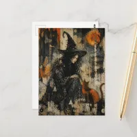 A Beautiful Witch and her Ginger Cat Postcard