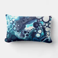 Dark Blue and White Marble Fluid Art  Lumbar Pillow