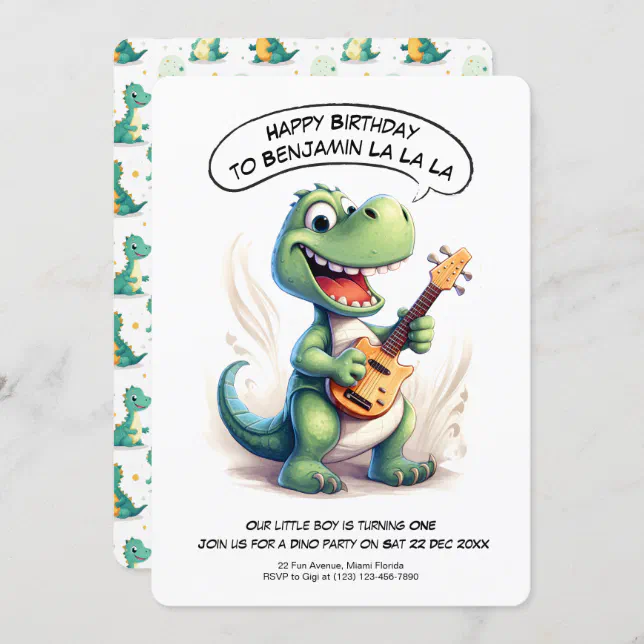 Cute Dinosaur Singing | Dino Music Kids Birthday Invitation