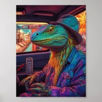A psychedelic lizard in a vehicle  poster