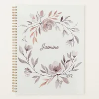 Muted Watercolor Floral Wreath Custom Name Planner