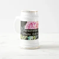 Custom One Photo Artwork Slogan White Beer Stein