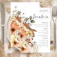 PAPER Rustic Fall Florals Pumpkin Wedding Menu