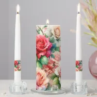 Whimsical Rose Pattern Unity Candle Set