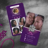 African Braid Hairstylist Purple & Glitter Gold Business Card