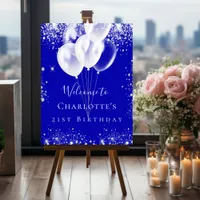 Birthday royal blue silver glitter balloon welcome foam board