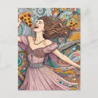 A Joyful Woman With Pizza Postcard