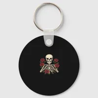 Skeleton Heart Hands With Red Roses – Romantic Got Keychain