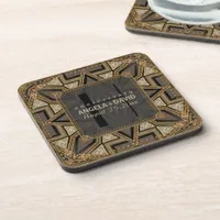 Mediev Art Deco Black Gold Wedding Anniversary Beverage Coaster