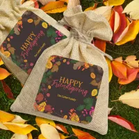 Autumn Leaves Acorns Berries Happy Friendsgiving Square Sticker