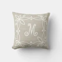 Rustic Cute Hand Drawn Wreath Monogram on Burlap Throw Pillow