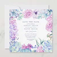 Watercolor Succulents Floral Pastel Save The Date