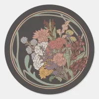 Dark & Moody Art Nouveau Floral Bouquet Classic Round Sticker