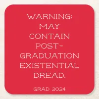 Graduation Party 2024 Grad Slogan Red Simple  Square Paper Coaster